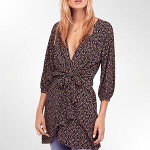 Free People Clara Wrap Mini Dress Tunic Ditsy Floral Print Size Small